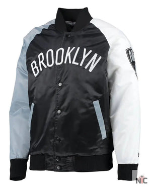 Men’s Brooklyn Nets Starter Black/Gray/White Tricolor Remix Raglan Full-Snap Jacket The Urban Hawk