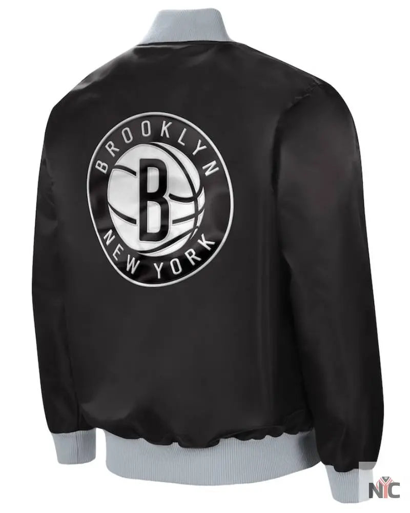 Men’s Brooklyn Nets Starter Black/Silver The Ambassador Satin Full-Zip Jacket The Urban Hawk