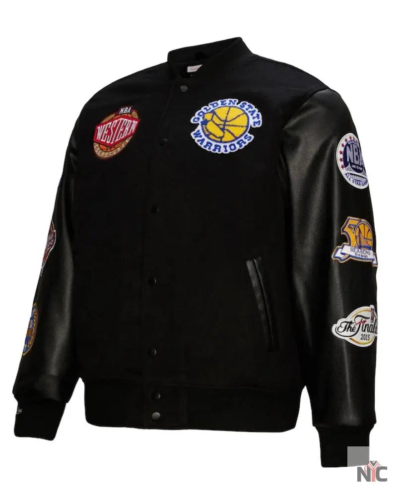 Men’s Golden State Warriors Mitchell & Ness Black Hardwood Classics Blackout Collection Full-Snap Varsity Jacket The Urban Hawk
