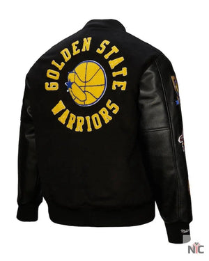 Men’s Golden State Warriors Mitchell & Ness Black Hardwood Classics Blackout Collection Full-Snap Varsity Jacket The Urban Hawk