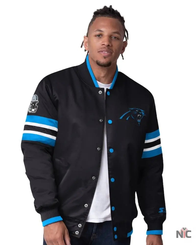 Men’s Starter Black Carolina Panthers Scout Full-Snap Varsity Jacket The Urban Hawk