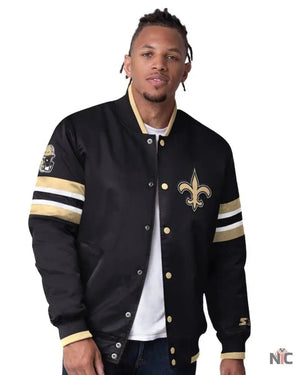 Men’s Starter Black New Orleans Saints Scout Full-Snap Varsity Jacket The Urban Hawk
