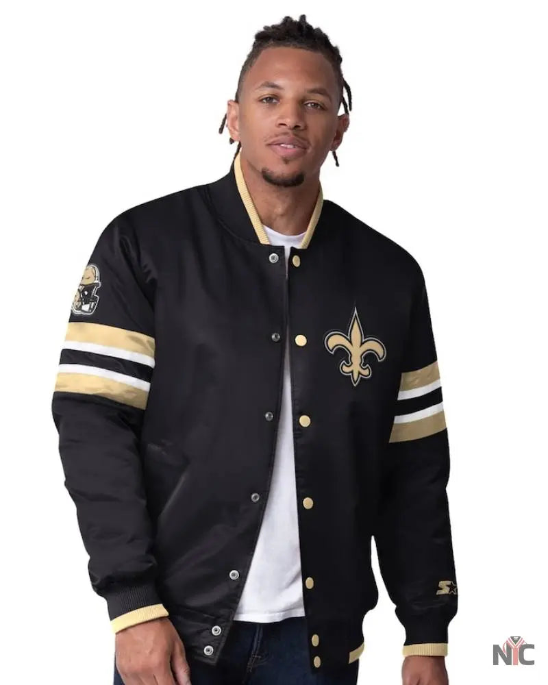 Men’s Starter Black New Orleans Saints Scout Full-Snap Varsity Jacket The Urban Hawk