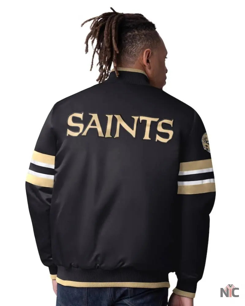 Men’s Starter Black New Orleans Saints Scout Full-Snap Varsity Jacket The Urban Hawk
