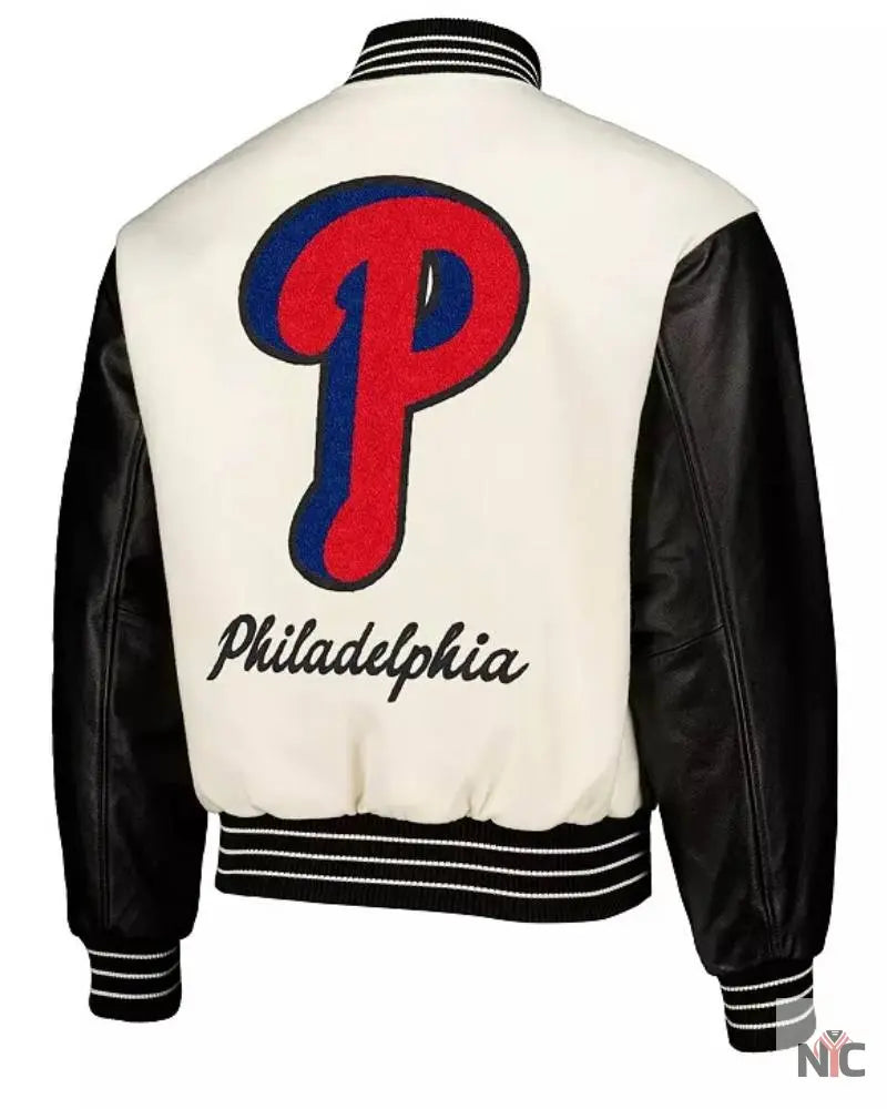 Men’s White Philadelphia Phillies Full-Snap Varsity Jacket The Urban Hawk