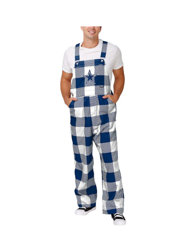 Men's FOCO Navy Dallas Cowboys Big Logo Plaid Overalls USA Jackets