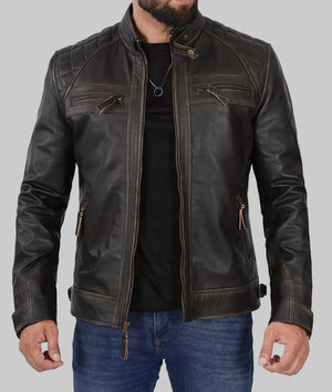 Mens-Distressed-Cafe-Racer-Leather-Jacket-In-Black