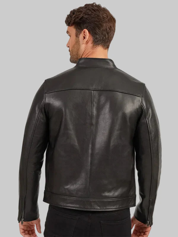 Mens-Simple-Leather-Racer-Black-Jacket-Back