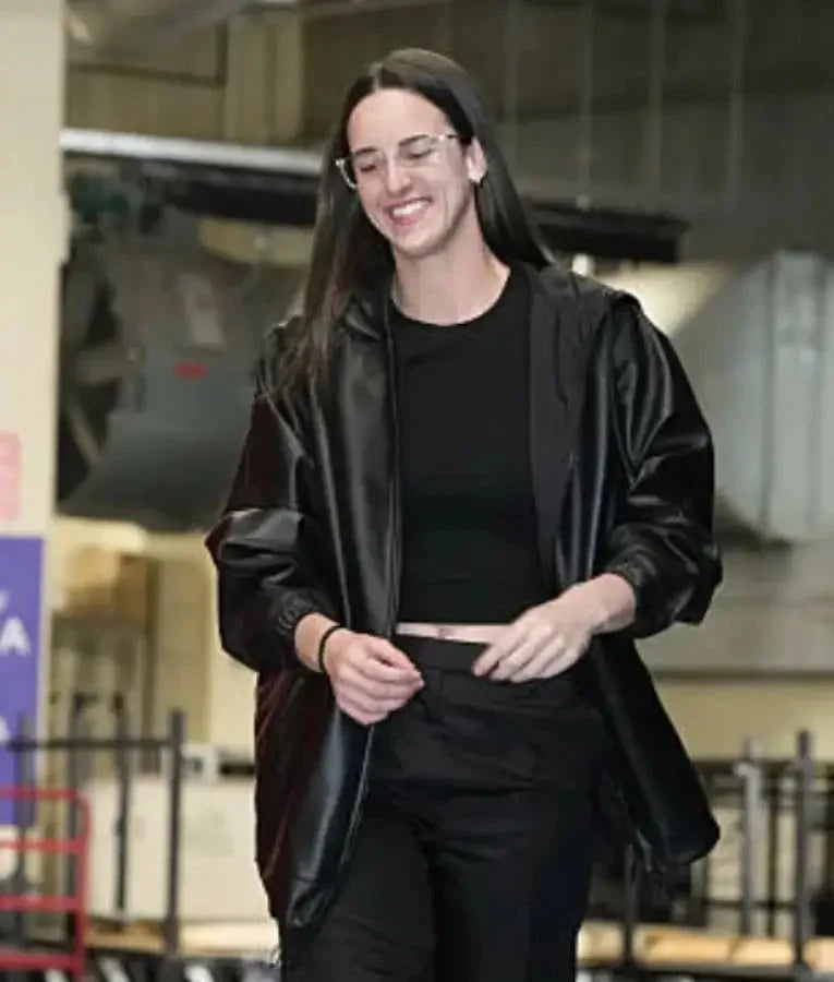 Caitlin Clark 2025 WNBA Playoffs Semifinal Black Leather Jacket USA Jackets