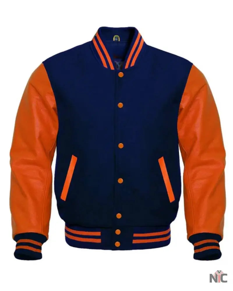 Navy Blue And Orange Varsity Jacket The Urban Hawk