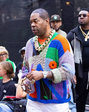 Busta Rhymes Crochet V-Neck Sweater USA Jackets