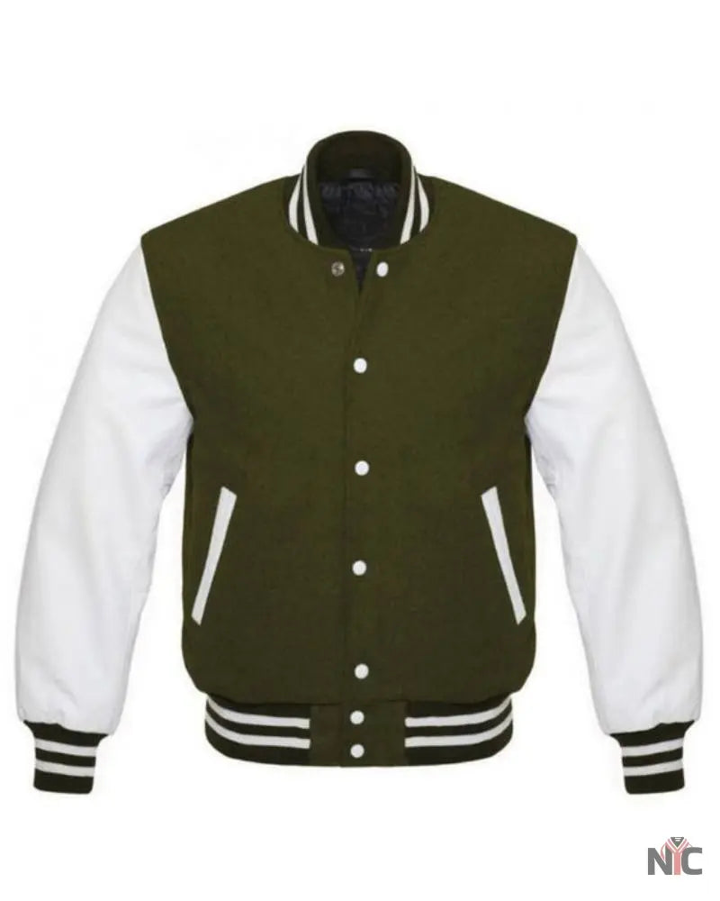 Olive Green And White Varsity Jacket The Urban Hawk