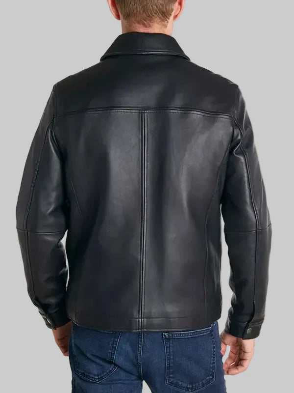 Perry-Ellis-Mens-Classic-Black-Leather-Jacket-Back