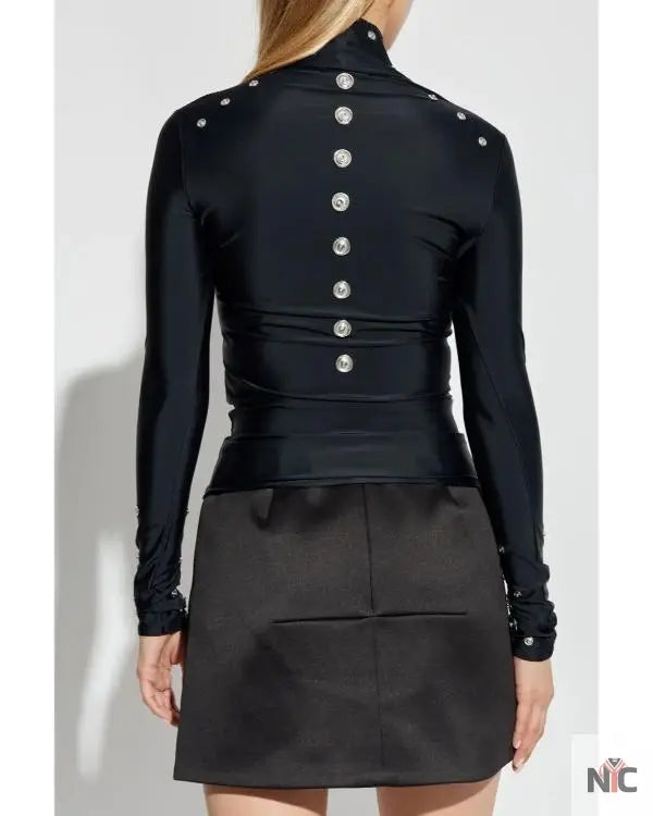 Press Junket 2025 Nicole Wallace Eyelet-Detailing Black Blouse The Urban Hawk
