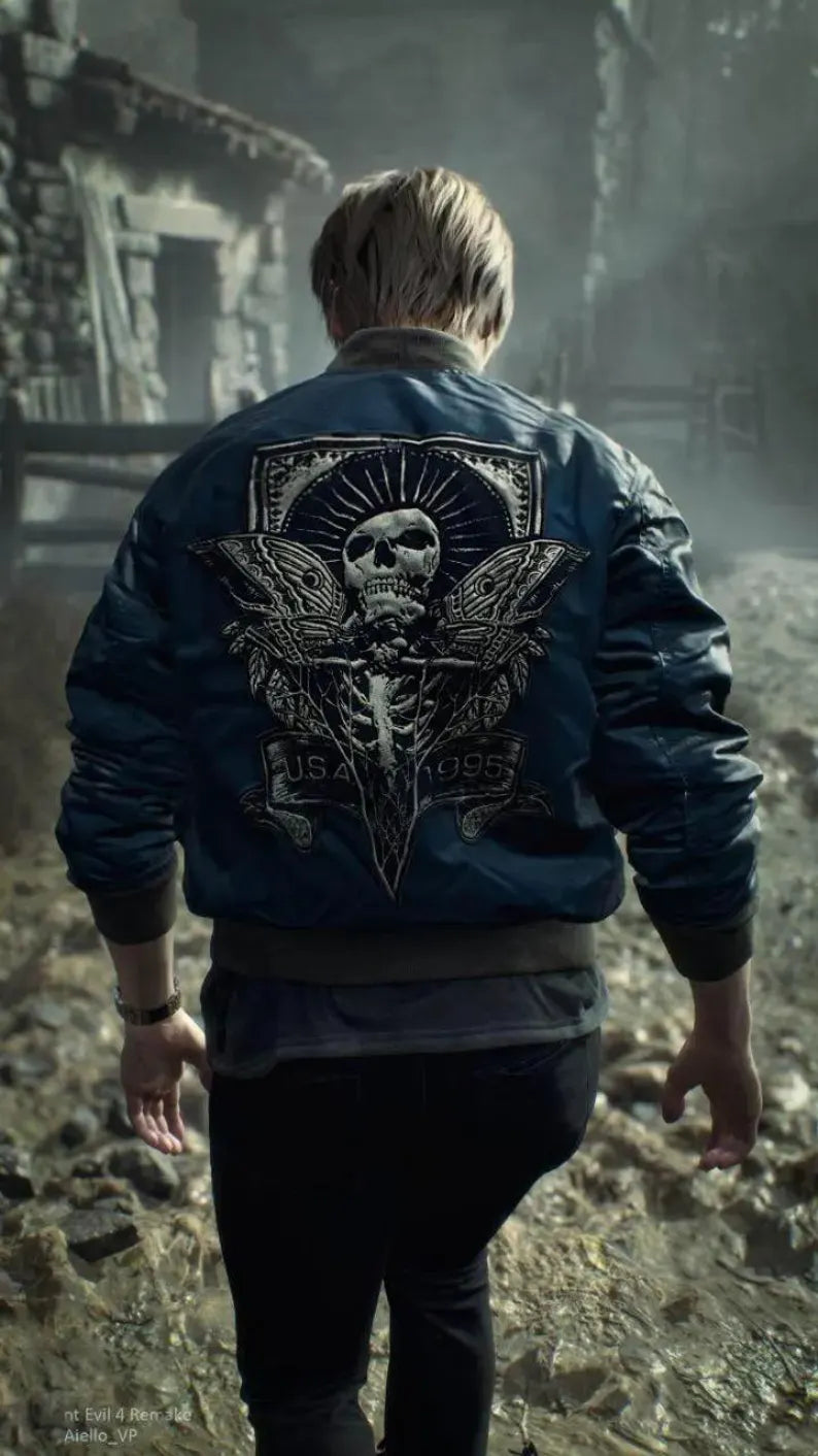 Resident Evil 4 Remake Leon Kennedy Blue Cosplay Jacket For Sale