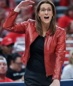 Stephanie White WNBA Playoffs Red Leather Jacket USA Jackets