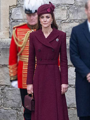UK Trump Visit Kate Middleton Burgundy Coat USA Jackets
