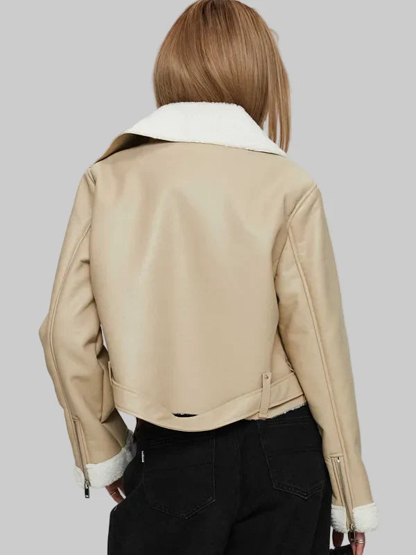 Shearling-Trim-Faux-Leather-Beige-Jacket