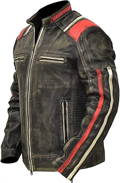 Skull Print Leather Biker Jacket For Sale