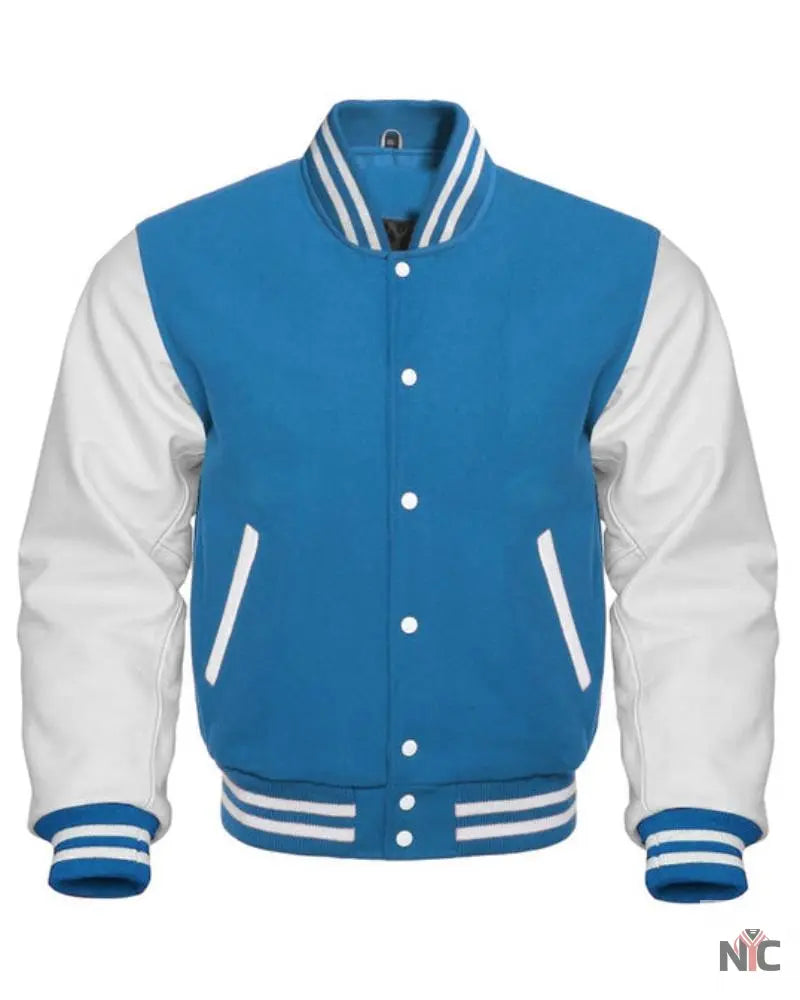 Sky Blue And White Letterman Jacket The Urban Hawk