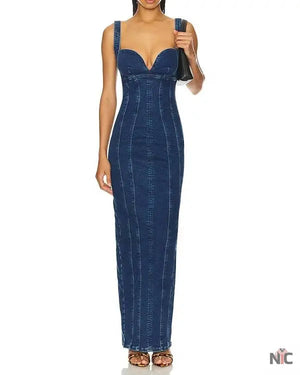 The McBee Dynasty Calah Jackson Blue Denim Maxi Dress The Urban Hawk
