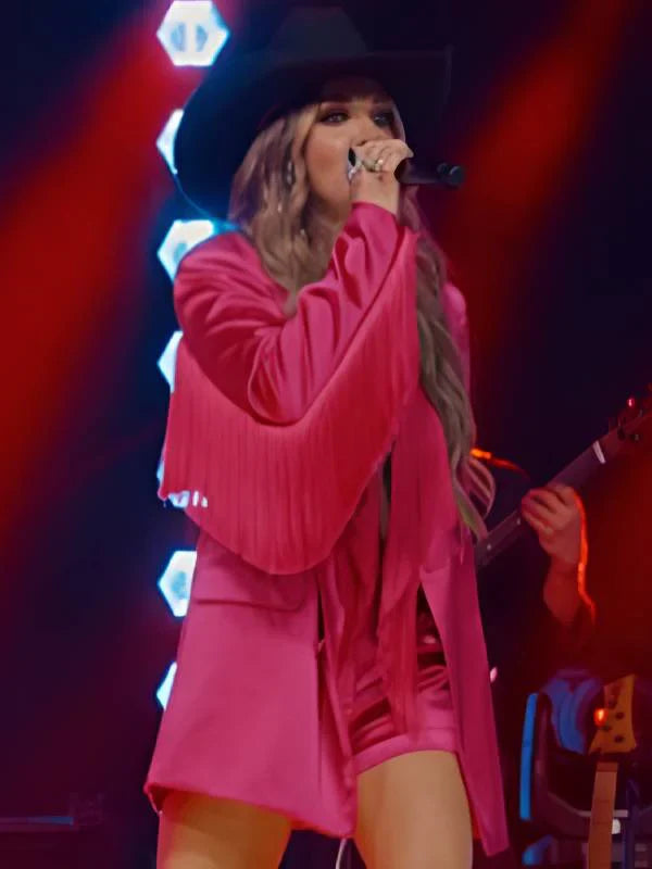 The-Road-2025-Britnee-Kellogg-Pink-Satin-Fringed-Blazer