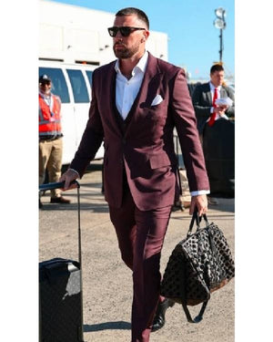 Travis Kelce New Jersey Burgundy Suit USA Jackets