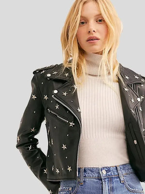 Women Eva Black Studded Leather Jacket