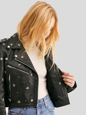 Women Eva Black Studded Leather Jacket Sale