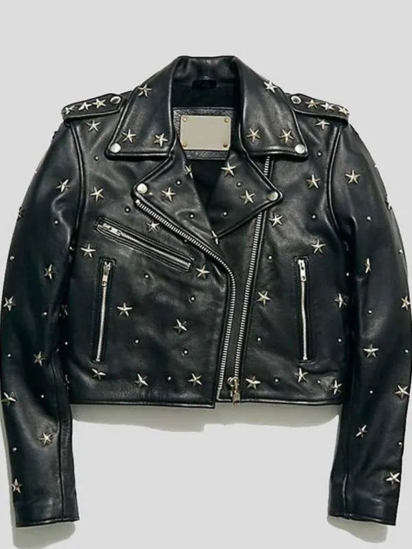 Women Eva Black Studded Leather Jacket black