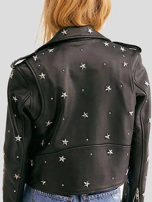 Women Eva Black Studded Leather Jacket buy
