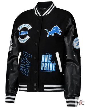 Women’s The Wild Collective Black Detroit Lions Sparkle Full-Snap Varsity Jacket The Urban Hawk