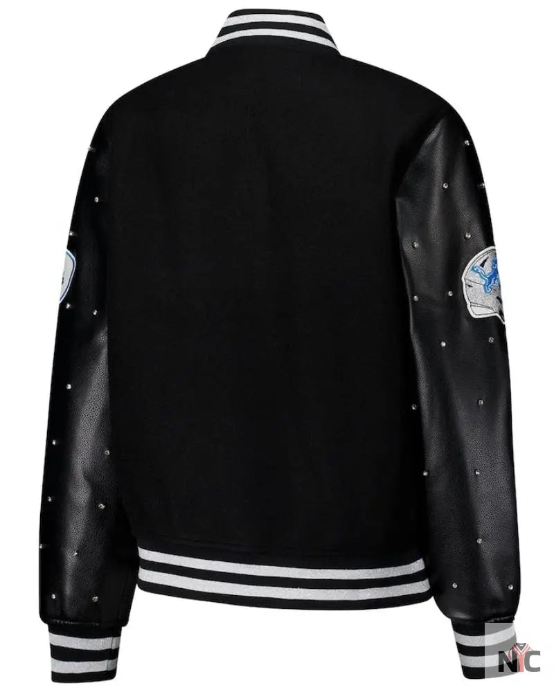 Women’s The Wild Collective Black Detroit Lions Sparkle Full-Snap Varsity Jacket The Urban Hawk