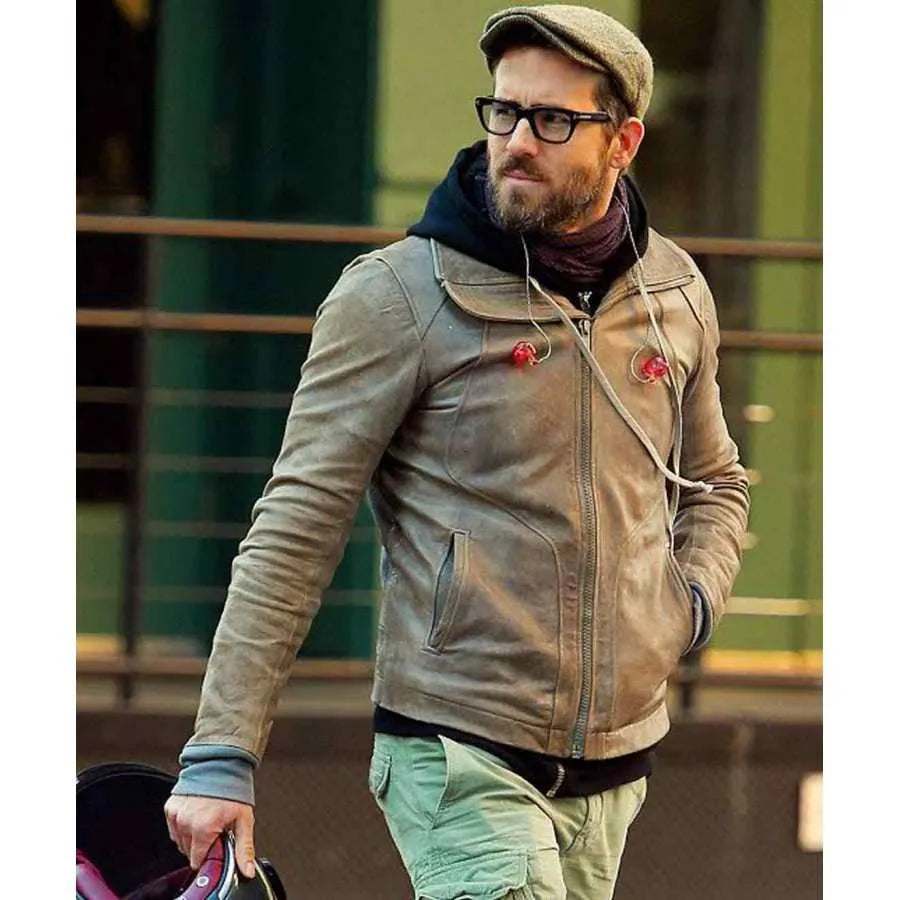 Ryan Reynolds Brown Biker Leather Jacket