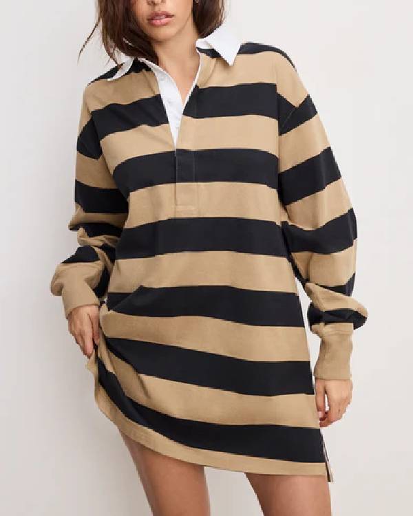 E! News Keltie Knight Beige and Black Striped Polo Mini Dress USA Jackets