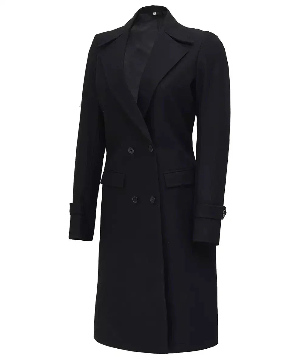 Double Breasted Wool Jacket Women, Black Zing Apparel